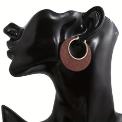 Wooden Retro Round Hollow Earrings Party Jewelry Gift