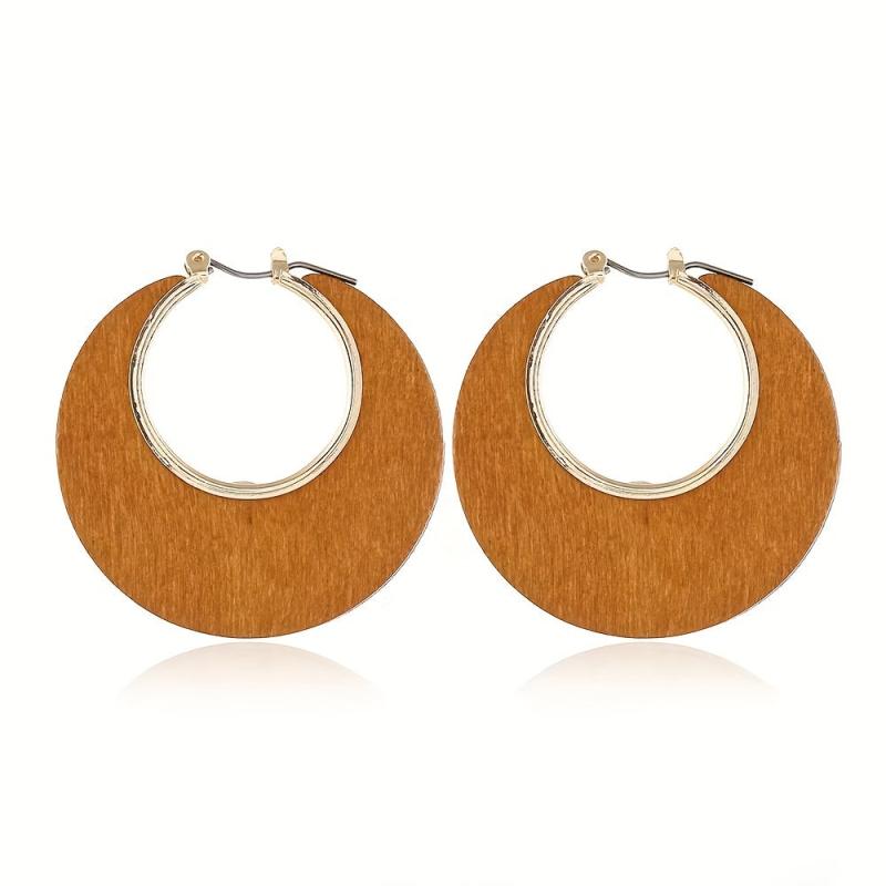 Wooden Retro Round Hollow Earrings Party Jewelry Gift