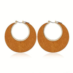 Wooden Retro Round Hollow Earrings Party Jewelry Gift