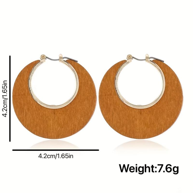 Wooden Retro Round Hollow Earrings Party Jewelry Gift