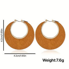 Wooden Retro Round Hollow Earrings Party Jewelry Gift