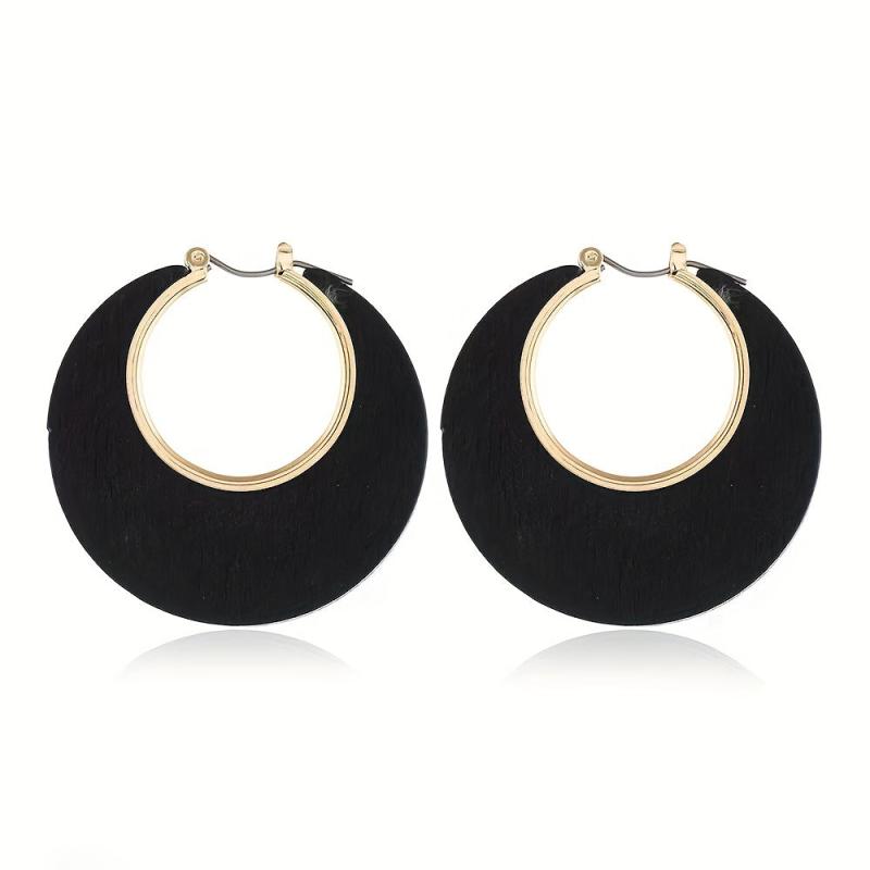 Wooden Retro Round Hollow Earrings Party Jewelry Gift