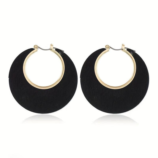 Wooden Retro Round Hollow Earrings Party Jewelry Gift
