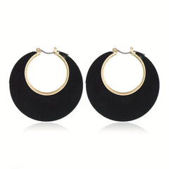 Wooden Retro Round Hollow Earrings Party Jewelry Gift