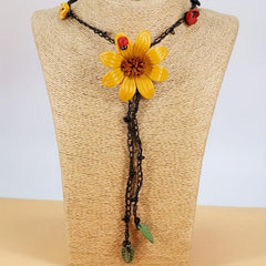 Bohemian Eight Leaf Flower Long Necklace Leather Flower Pendant Long Necklace