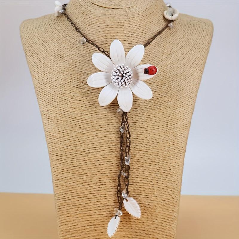Bohemian Eight Leaf Flower Long Necklace Leather Flower Pendant Long Necklace