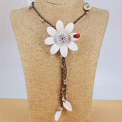 Bohemian Eight Leaf Flower Long Necklace Leather Flower Pendant Long Necklace