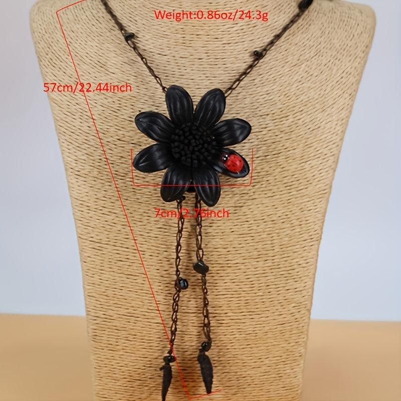 Bohemian Eight Leaf Flower Long Necklace Leather Flower Pendant Long Necklace