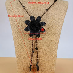 Bohemian Eight Leaf Flower Long Necklace Leather Flower Pendant Long Necklace