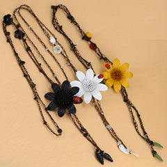 Bohemian Eight Leaf Flower Long Necklace Leather Flower Pendant Long Necklace