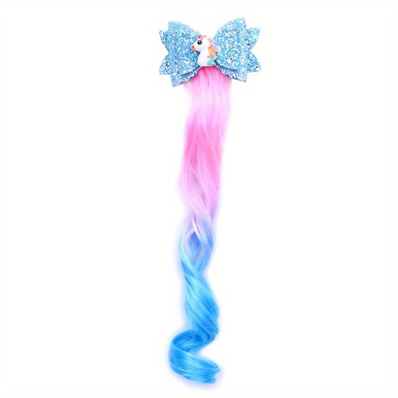 Kids Gradient Wig Bow Top Hair Clip Baby Wings Princess Glitter Hair Accessories