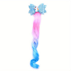 Kids Gradient Wig Bow Top Hair Clip Baby Wings Princess Glitter Hair Accessories
