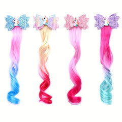 Kids Gradient Wig Bow Top Hair Clip Baby Wings Princess Glitter Hair Accessories