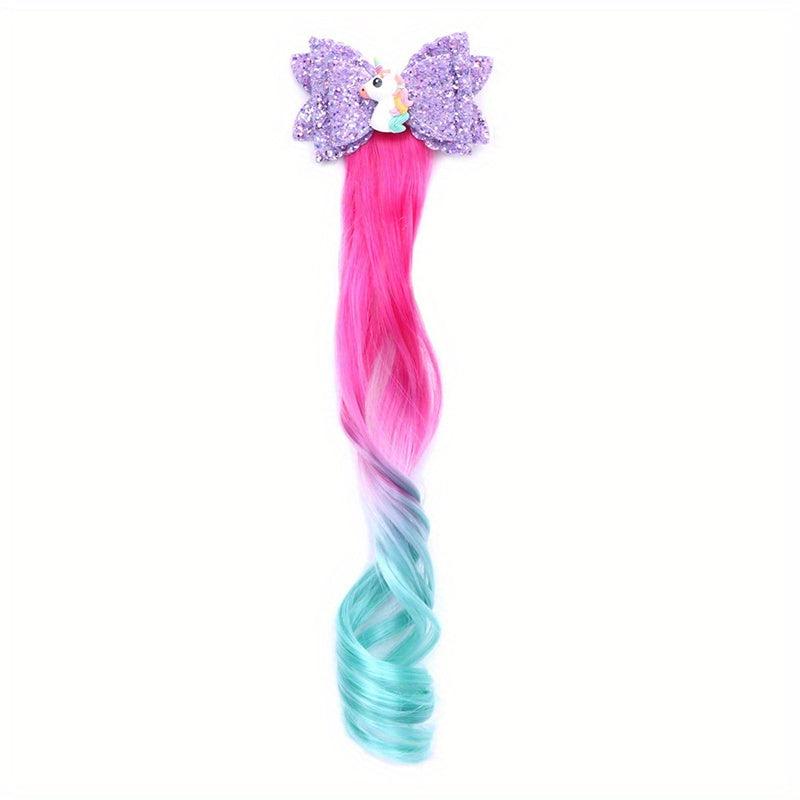 Kids Gradient Wig Bow Top Hair Clip Baby Wings Princess Glitter Hair Accessories