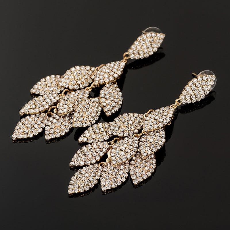 Leaf Rhinestone Hip Hop Earrings Women Party Jewelry