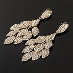 Leaf Rhinestone Hip Hop Earrings Women Party Jewelry