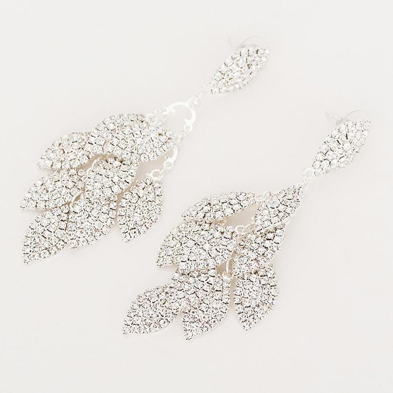Leaf Rhinestone Hip Hop Earrings Women Party Jewelry