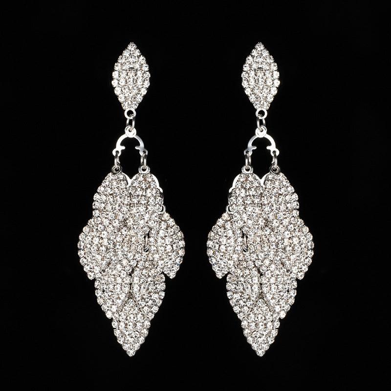 Leaf Rhinestone Hip Hop Earrings Women Party Jewelry