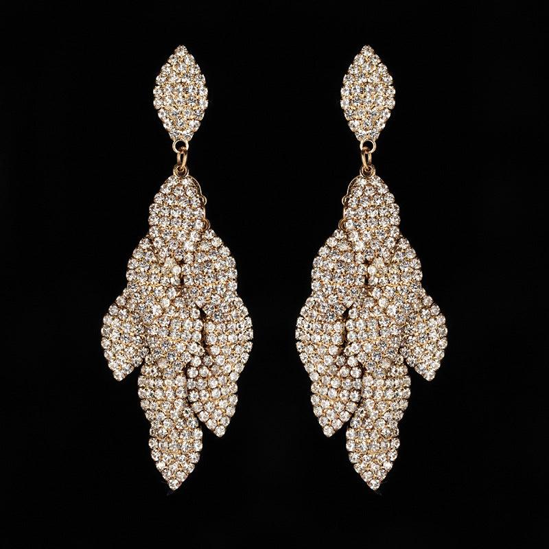 Leaf Rhinestone Hip Hop Earrings Women Party Jewelry
