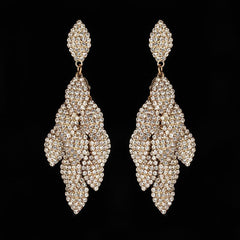Leaf Rhinestone Hip Hop Earrings Women Party Jewelry