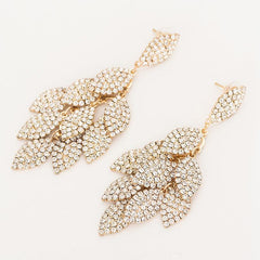 Leaf Rhinestone Hip Hop Earrings Women Party Jewelry
