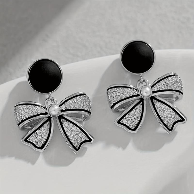 Artificial Diamond Bow Earrings Girls Birthday Gift