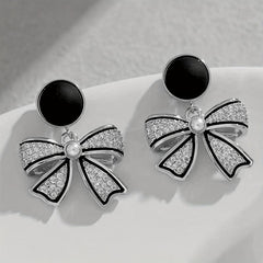 Artificial Diamond Bow Earrings Girls Birthday Gift