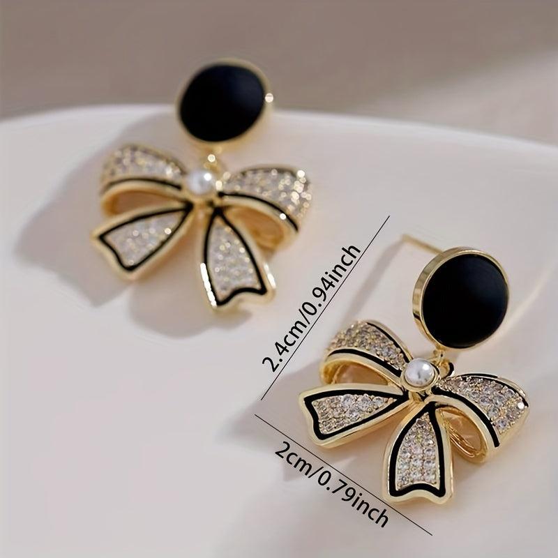 Artificial Diamond Bow Earrings Girls Birthday Gift