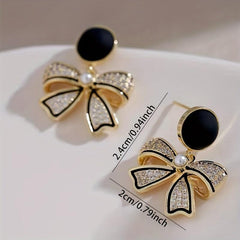 Artificial Diamond Bow Earrings Girls Birthday Gift