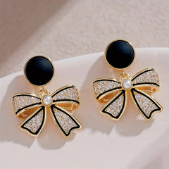Artificial Diamond Bow Earrings Girls Birthday Gift