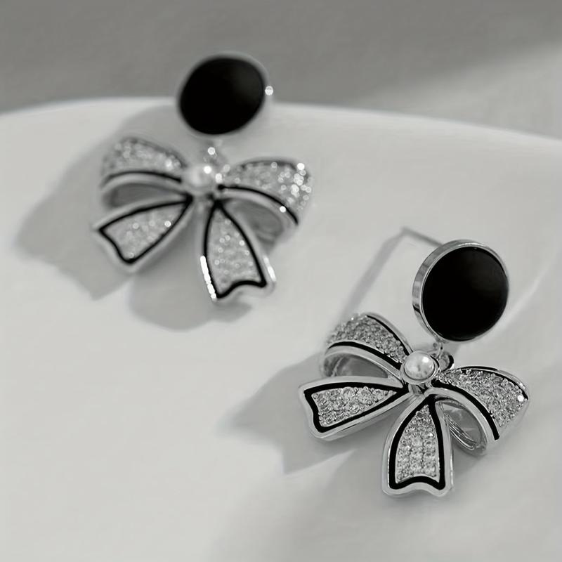 Artificial Diamond Bow Earrings Girls Birthday Gift