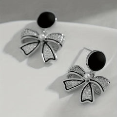 Artificial Diamond Bow Earrings Girls Birthday Gift