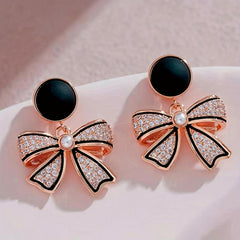 Artificial Diamond Bow Earrings Girls Birthday Gift