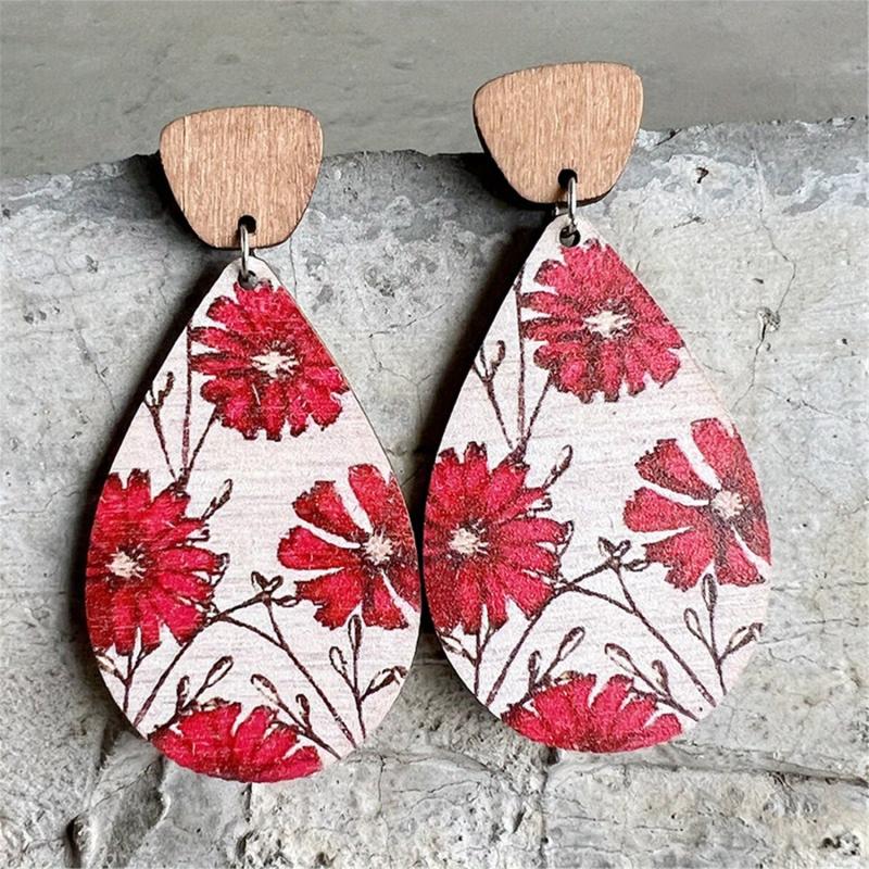 Vintage Wooden Forest Style Geometric Earrings