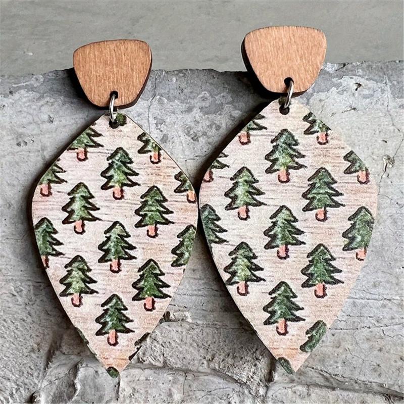 Vintage Wooden Forest Style Geometric Earrings