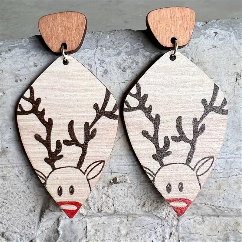 Vintage Wooden Forest Style Geometric Earrings