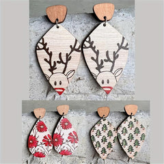 Vintage Wooden Forest Style Geometric Earrings