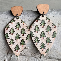 Vintage Wooden Forest Style Geometric Earrings