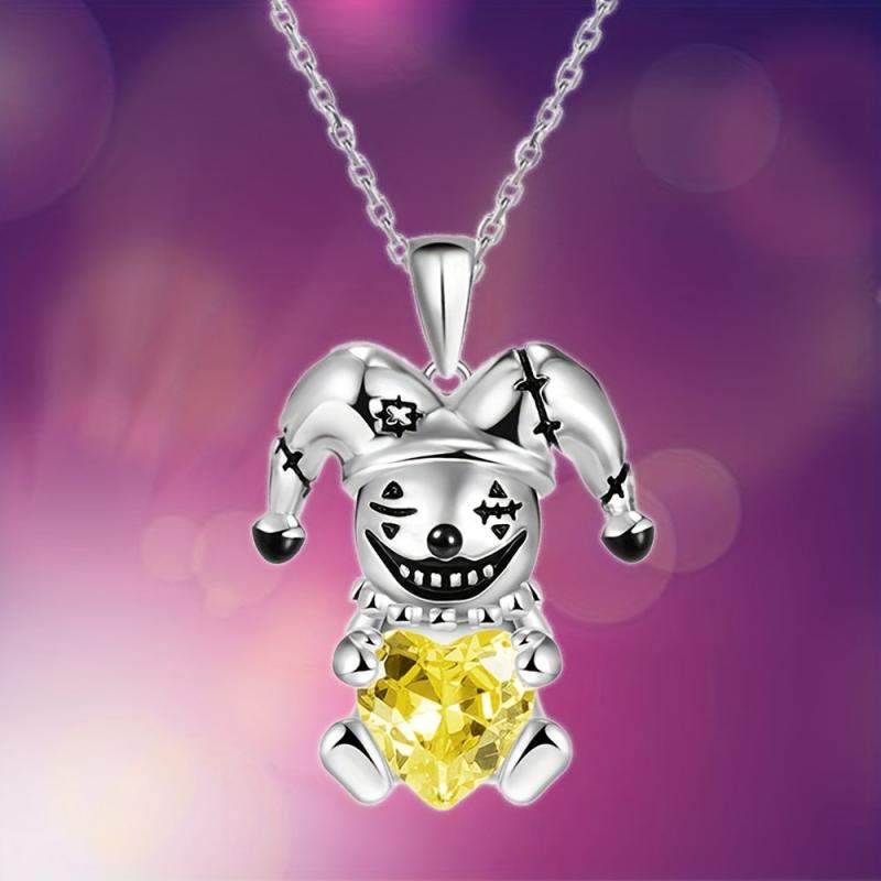 Clown Gem Necklace Heart Pendant Ladies Jewelry Gift