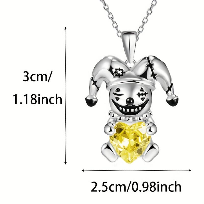 Clown Gem Necklace Heart Pendant Ladies Jewelry Gift