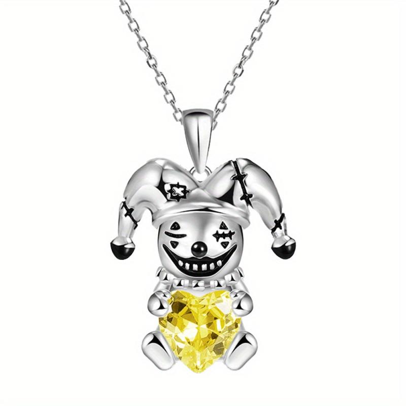 Clown Gem Necklace Heart Pendant Ladies Jewelry Gift