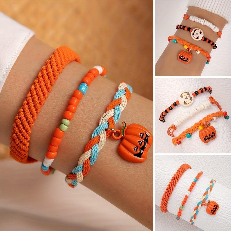 Halloween Pumpkin Pendant Bracelet Set