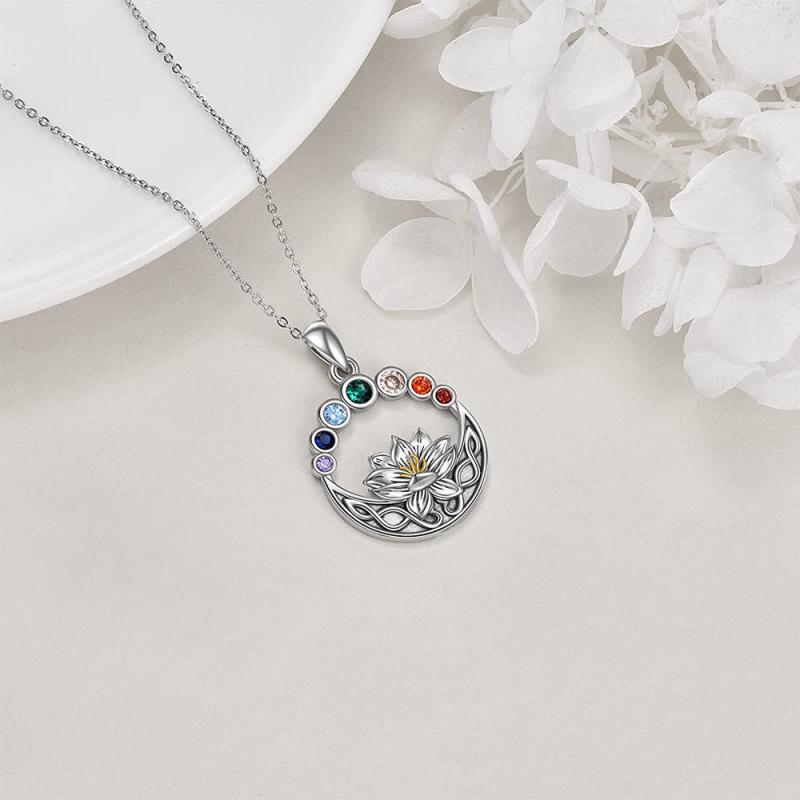 Lotus Flower Round Necklace Gift for Women Girls