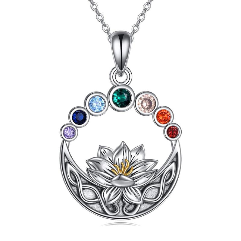 Lotus Flower Round Necklace Gift for Women Girls