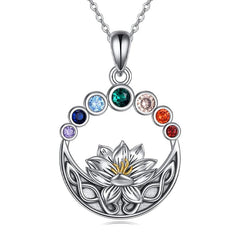 Lotus Flower Round Necklace Gift for Women Girls