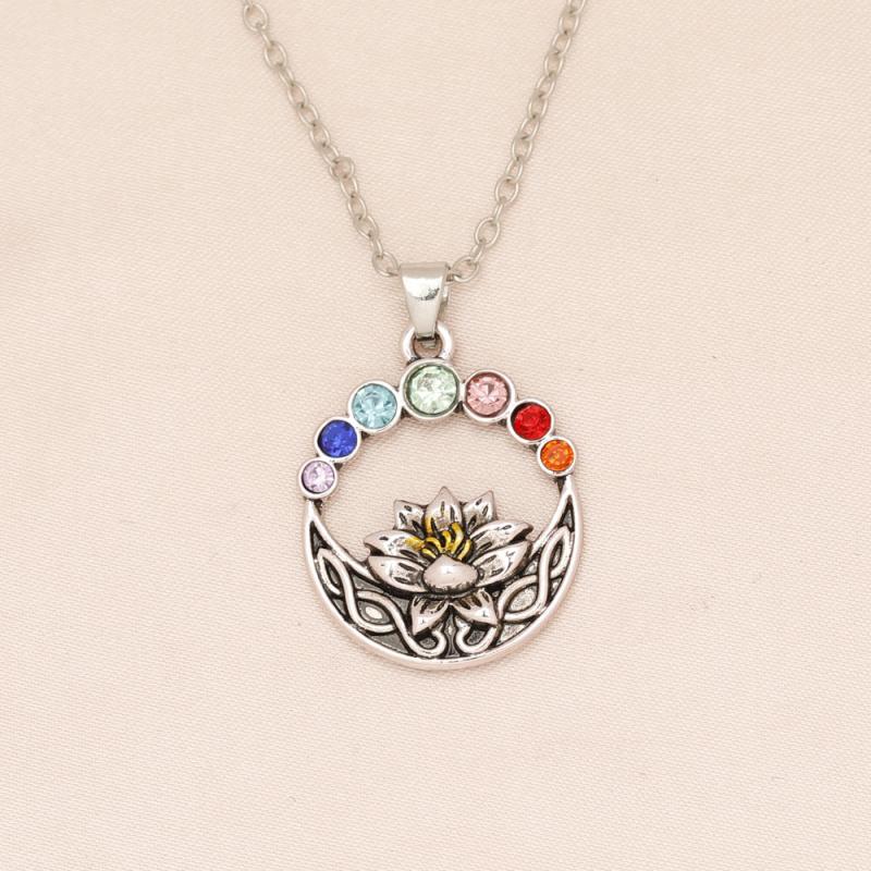 Lotus Flower Round Necklace Gift for Women Girls