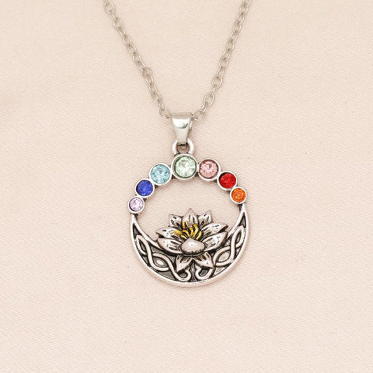 Lotus Flower Round Necklace Gift for Women Girls