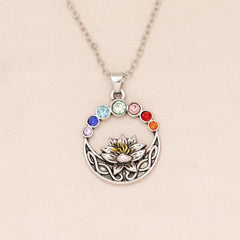 Lotus Flower Round Necklace Gift for Women Girls