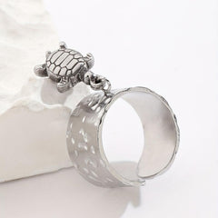 Stainless Steel Turtle Pendant Ring Adjustable Size Halloween Party Jewelry Men