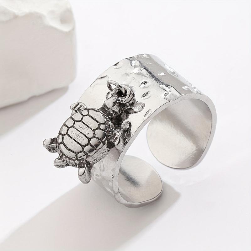 Stainless Steel Turtle Pendant Ring Adjustable Size Halloween Party Jewelry Men